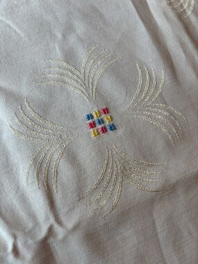 Vintage Hand Cross Stitched Tablecloth 58”x 52.5”